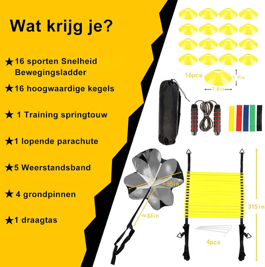 Agility voetbaltrainingsset met ladder 8 meter