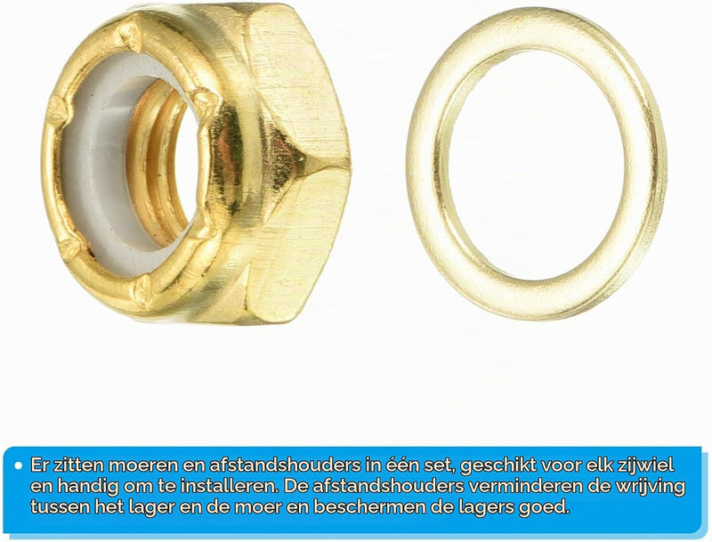 Laden Sie das Bild in Galerie -Viewer, Skateboard borgmoeren set 5/16 inch goud – asmoeren washers en spacers – longboard accessoires
