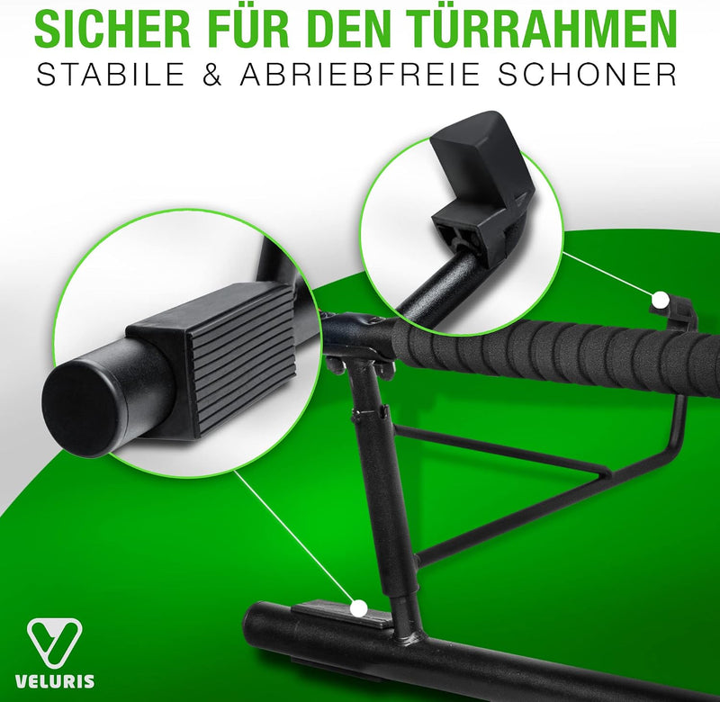 Laad afbeelding in Galerijviewer, Veluris Optrekstang voor deurkozijnen - Zware optrekstang [tot 200 kg] - Deurstang zonder montage - 20 cm hoger in het kozijn - Ook voor dips en push-ups (rond)
