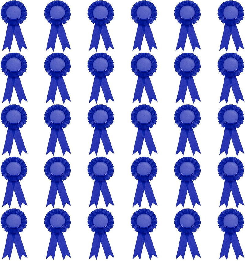 Load image into Gallery viewer, Prijslinten 30 stuks 15,5 x 8 cm blauw met speld – blanco rozetlinten – award ribbons voor wedstrijden en prijsuitreikingen
