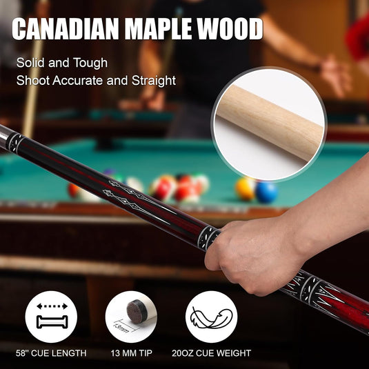 Biljartkeu 147 cm 20 oz – Canadese Esdoorn Pool Cue 13 mm met Tas – 2-Delig