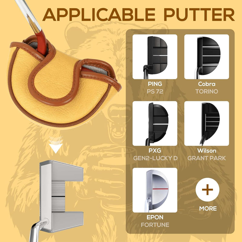 Chargez l'image dans la visionneuse de la galerie, Golf putter beschermhoes met bierdrinkende beer borduurwerk voor DF3 hamerputters – mallet headcover – putterbescherming
