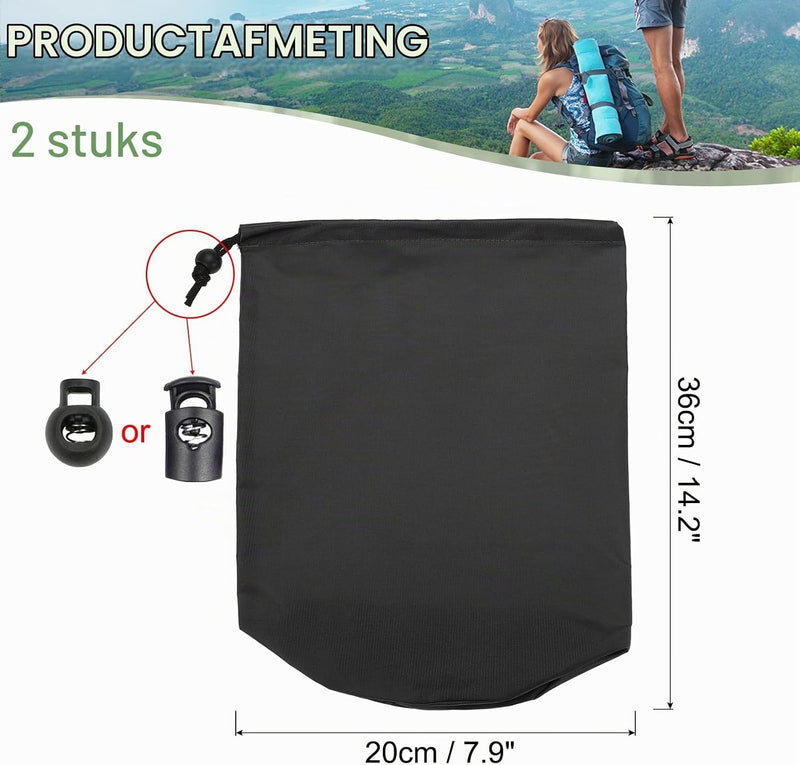 Załaduj obraz do przeglądarki galerii, Waterdichte opbergzakken 2 stuks 13 x 25 cm met trekkoord donkergrijs – stuff sacks – camping accessoires

