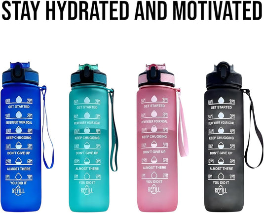 Waterfles met rietje en tijdmarkering 1 liter
