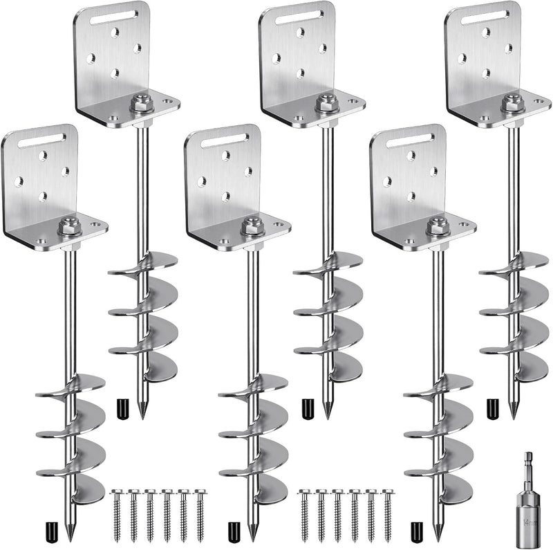 Laden Sie das Bild in Galerie -Viewer, Grondankers 6 stuks 60 cm heavy duty met L-beugels en booradapter – trampoline ankers – stormankers
