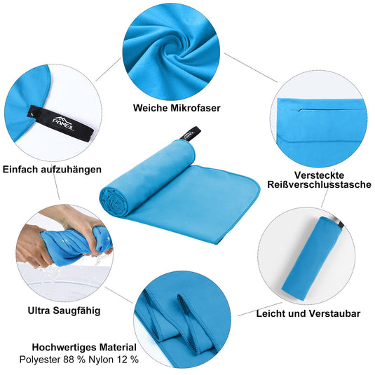 Fitnesshanddoek Microvezel 120x50 cm Sneldrogend met Ritsvak – Sporthanddoek – Reishanddoek