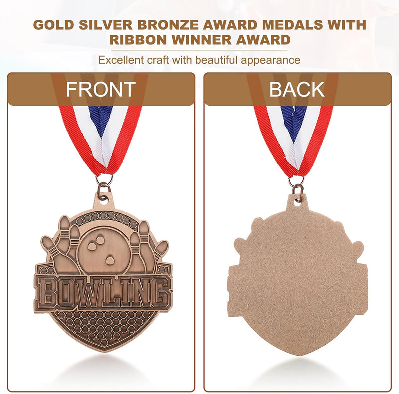 Chargez l'image dans la visionneuse de la galerie, Bowling medailles 3 stuks goud zilver brons met neklinten – sportmedailles – prijzen en trofeeën
