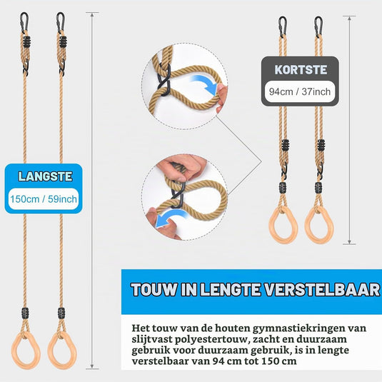 Trapèze pour enfants avec barre de gymnastique en bois et anneaux – jouet de gymnastique – balançoire à grimper
