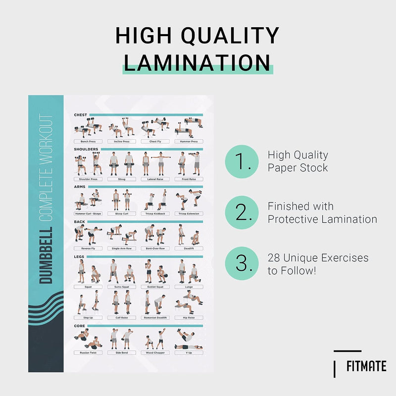 Load image into Gallery viewer, FitMate 8-Pack Workout Exercise Poster Bundle Set - Dumbbell, Barbell, Bodyweight, Kettlebell, and More Fitness Gym Workout Routine with Free Weights, Home Gym Decor, Room Guide (16.5 x 25 Inch)
