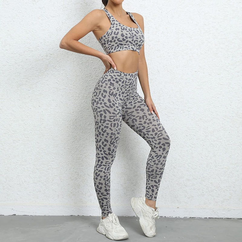 Laad afbeelding in Galerijviewer, Dames sportlegging met luipaardprint hoge taille en aansluitende pasvorm – fitness legging – yogabroek
