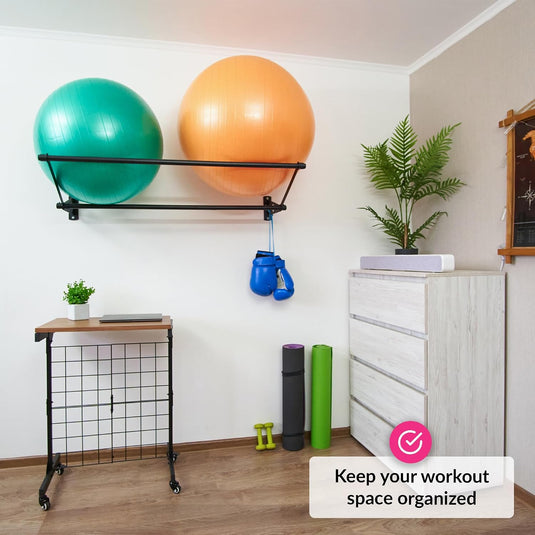 Sportbal wandhouder voor fitnessballen mat zwart
