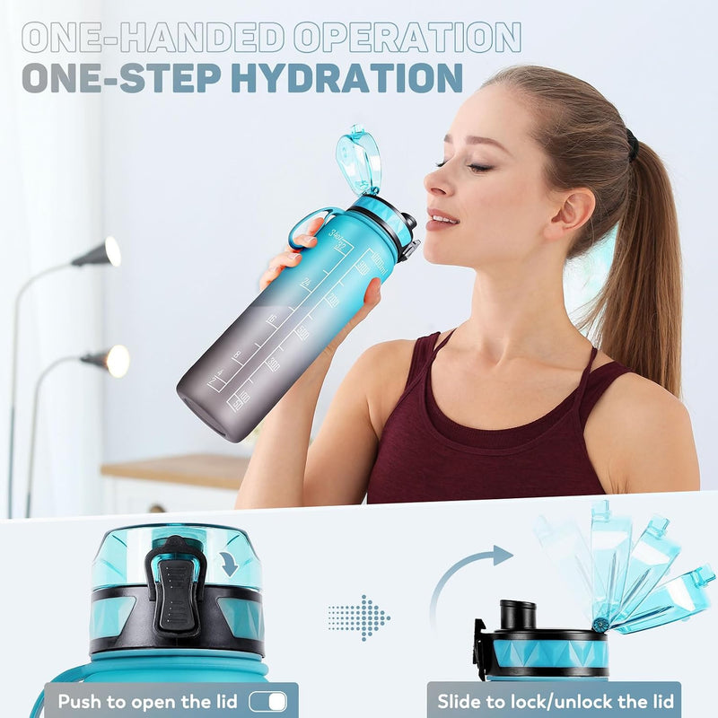 Laden Sie das Bild in Galerie -Viewer, Drinkfles 1 liter BPA-vrij met antislip grip en lekvrije sluiting – waterfles – sportfles
