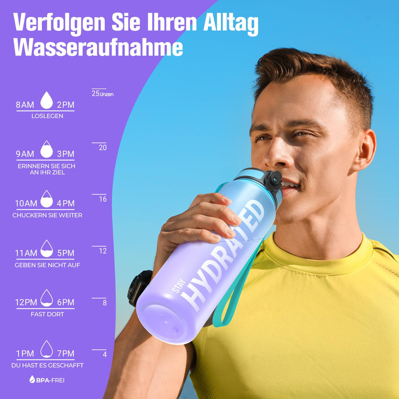 Laden Sie das Bild in Galerie -Viewer, Drinkfles 750 ml BPA-vrij met tijdmarkeringen en lekvrije dop – waterfles – sportfles

