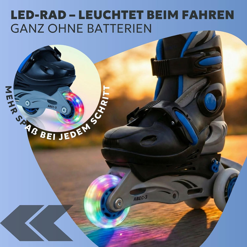 Laad afbeelding in Galerijviewer, Inlineskates voor kinderen, met beschermers, verstelbaar, met led, blauw
