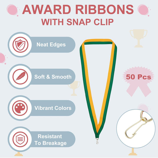 Medaille neklinten 50 stuks 43 x 2,2 cm groen-geel met klikclip – award linten – sport accessoires