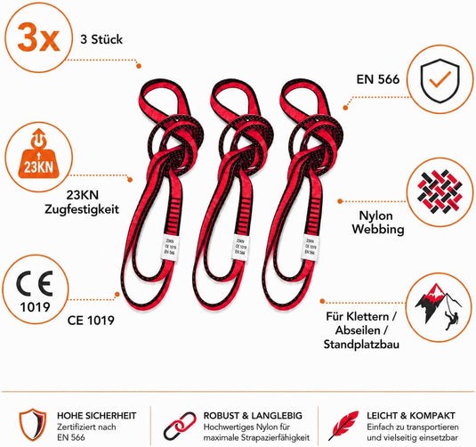 Klimlus 23 kN 60 cm – CE-gecertificeerde nylon bandsling 19 mm voor klimmen en redding