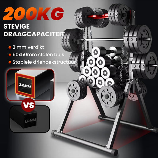 Opvouwbare power tower met verstelbare optrekstang en dip station tot 200 kg – pull-up bar – krachtstation
