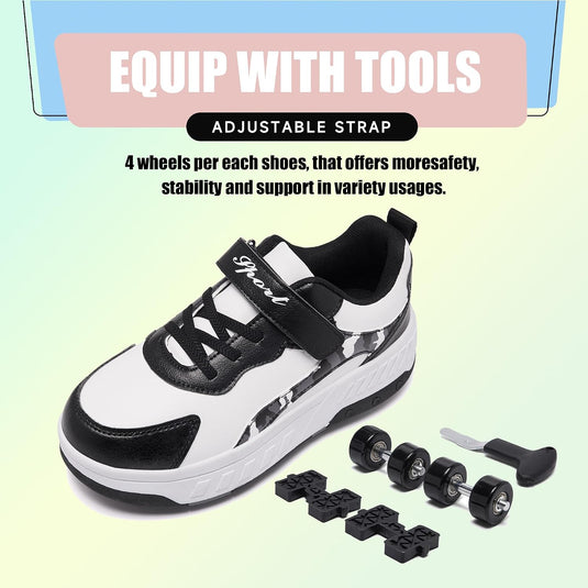 Schoenen met wieltjes, voor jongens en meisjes, kinderrolschaatsen, 2-in-1 rolschaatsen, gymschoenen, skateboardschoenen