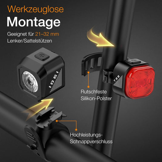 Oplaadbare fietsverlichting set USB-C IPX5 met voorlicht en achterlicht – fietslamp – LED fietslicht