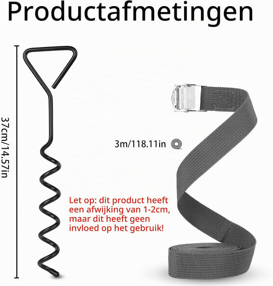 Grondankers 4 stuks 37 cm met spanbanden van 3 meter – trampoline ankers – stormankers