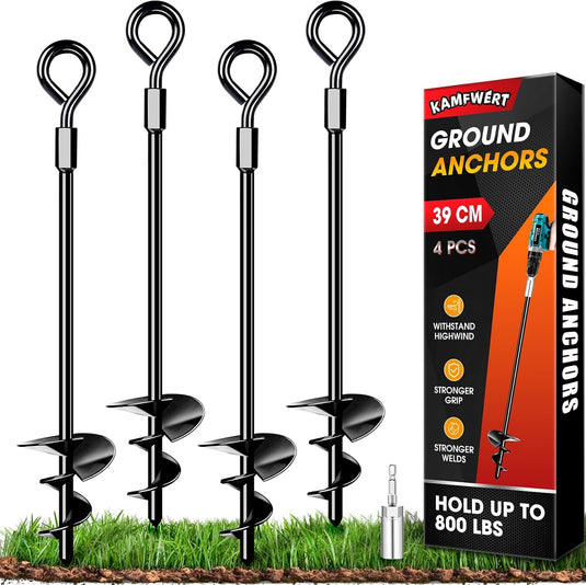 Grondankers 4 stuks 61 cm heavy duty met booradapter – trampoline ankers – stormankers