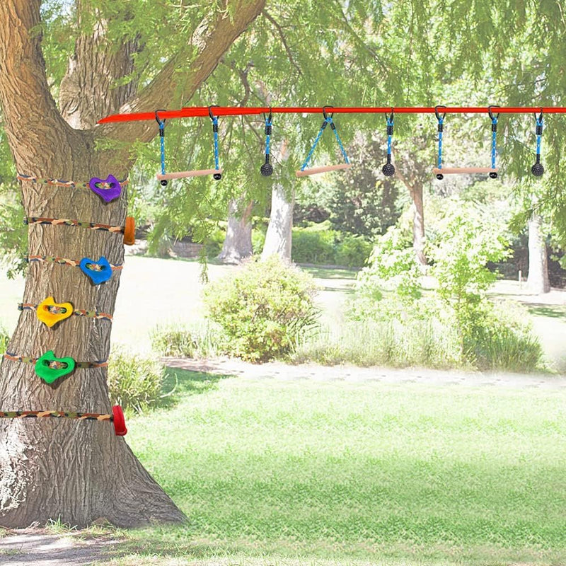 Carica l’immagine nel visualizzatore della galleria, Aste sospese in legno, 2 pezzi da 35 cm, con corde di sospensione e moschettoni – percorso ninja – accessori per arrampicata
