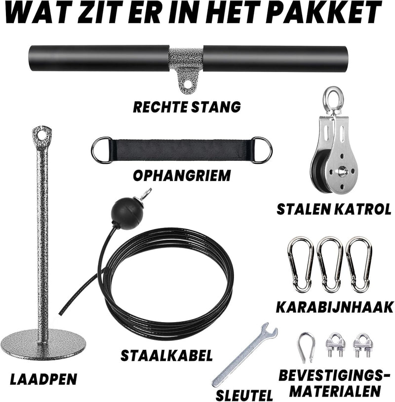Charger l’image dans la visionneuse de galerie, Système de câbles de fitness avec barre de traction droite de 40 cm et câble en acier réglable - tirage vertical - accessoires pour salle de sport à domicile

