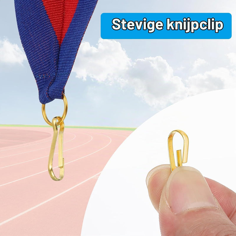 Load image into Gallery viewer, Medaillelinten 10 stuks 44 cm groen-wit met klikclips – gestreepte neklinten – sport accessoires
