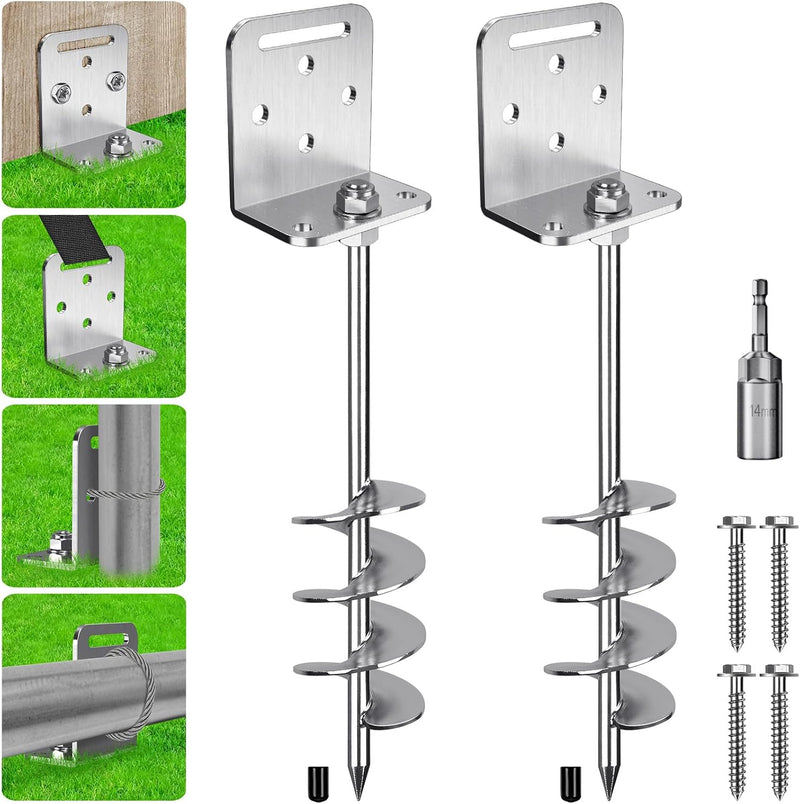Laden Sie das Bild in Galerie -Viewer, Grondankers 6 stuks 60 cm heavy duty met L-beugels en booradapter – trampoline ankers – stormankers
