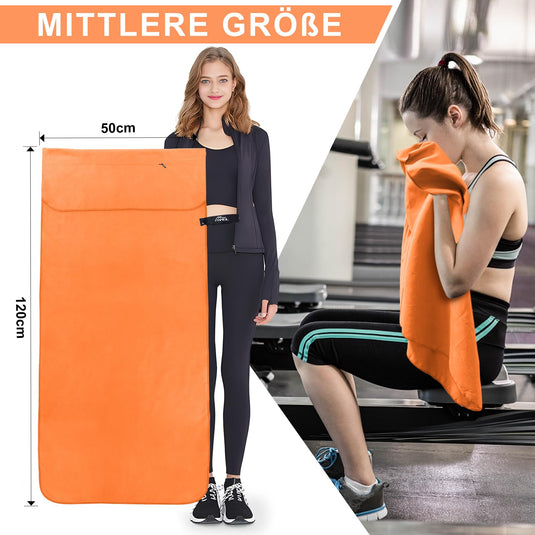 Fitnesshanddoek Microvezel 120x50 cm Sneldrogend met Ritsvak – Sporthanddoek – Reishanddoek