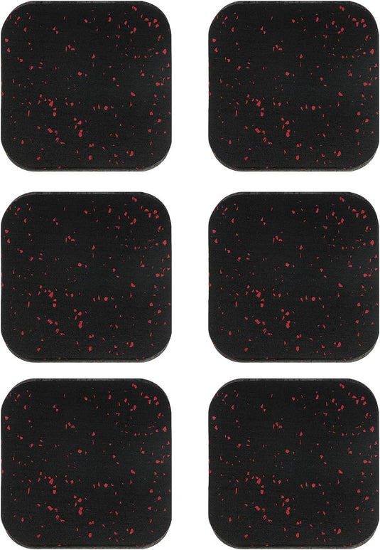 Antivibratie matten 6 stuks 10 x 10 x 1 cm zwart-rood – vloerbeschermers – fitnessapparatuur accessoires