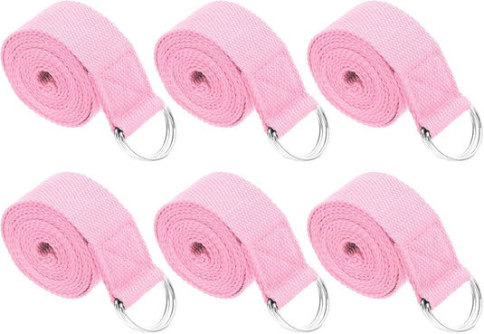 Yogariemen 6 stuks 180 x 3,8 cm van katoen met D-ring bruin – stretchbanden – yoga pilates accessoires