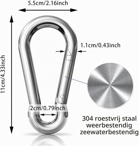 Lot de mousquetons en acier inoxydable 304, de différentes tailles, avec fermeture solide – clips mousquetons – crochets de fixation