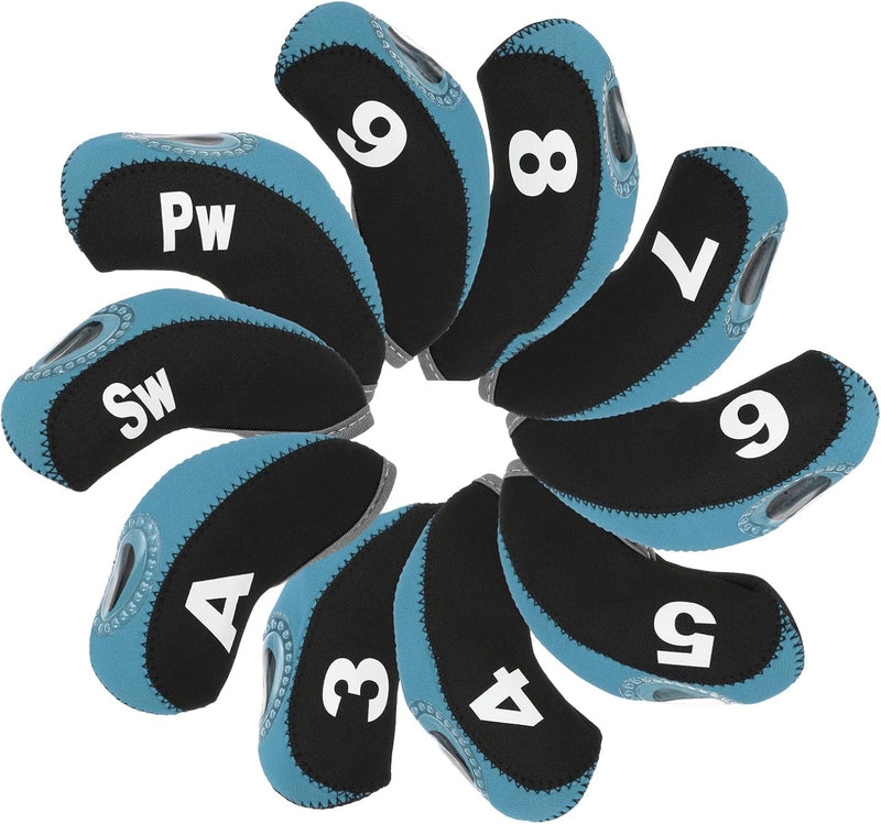Załaduj obraz do przeglądarki galerii, Golfclub beschermhoezen 10 stuks zwart neopreen – genummerde ijzerhoezen – golf headcovers voor golfset en golftas
