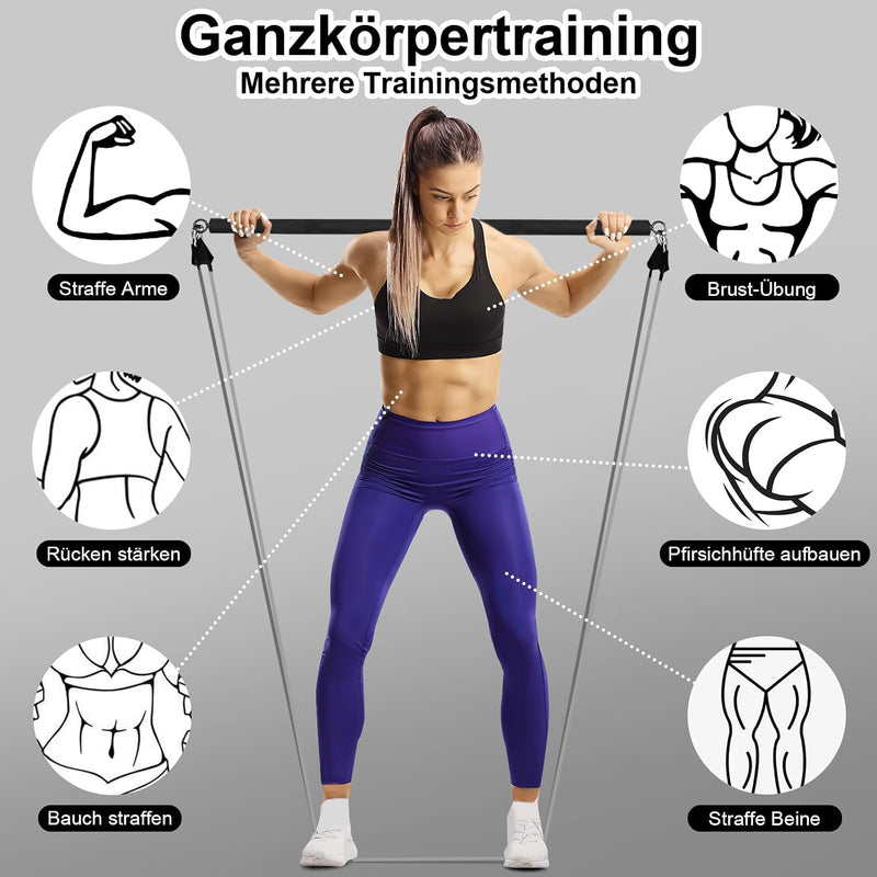 Laad afbeelding in Galerijviewer, Pilates bar set met 5 weerstandsbanden en accessoires
