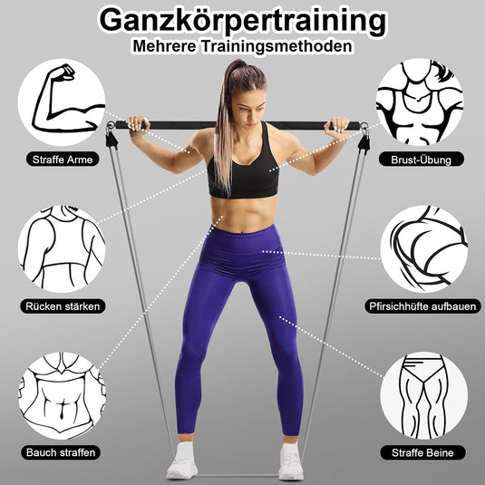 Pilates bar set met 5 weerstandsbanden en accessoires