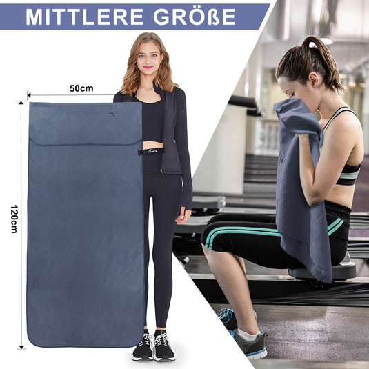 Fitnesshanddoek Microvezel 120x50 cm Sneldrogend met Ritsvak – Sporthanddoek – Reishanddoek