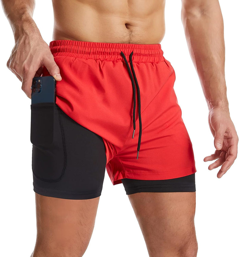 Laden Sie das Bild in Galerie -Viewer, Sportshort heren 2-in-1 met compressiebroek en zakken met ritssluiting – hardloopbroek – fitnesskleding
