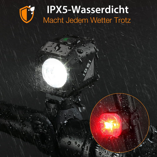 Oplaadbare fietsverlichting set USB-C IPX5 met voorlicht en achterlicht – fietslamp – LED fietslicht