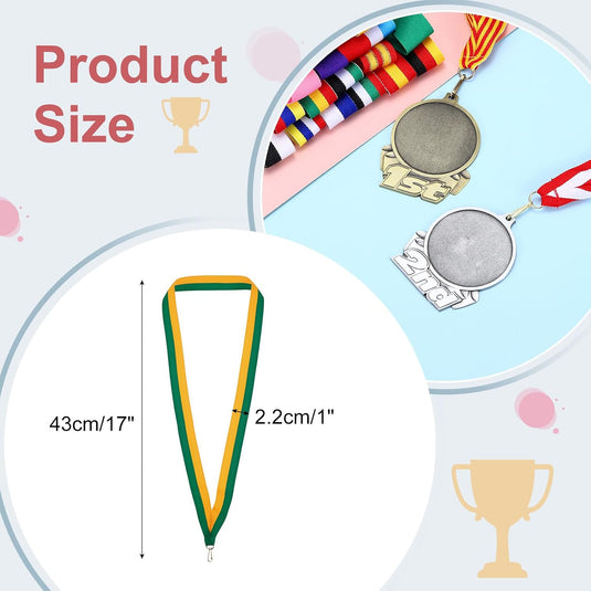 Medaille neklinten 50 stuks 43 x 2,2 cm groen-geel met klikclip – award linten – sport accessoires