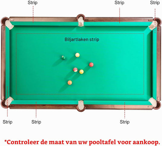 Biljartlaken 9 ft rood met 6 bandenstroken – vervangend biljartdoek – pooltafel accessoires