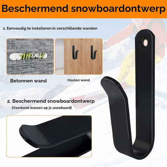 Board wandhouders 4 stuks van metaal zwart – horizontale skateboard snowboard longboard houders