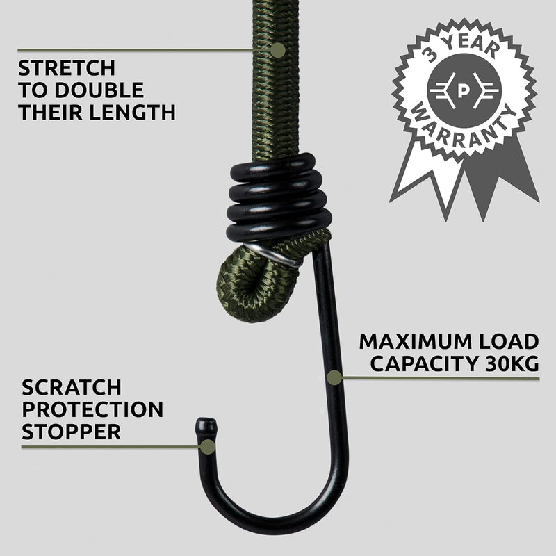Load image into Gallery viewer, Pluvios Robuuste snelbinders met haken, 10 stuks, maat naar keuze, elastische multifunctionele rubberen spanbanden voor bagage, dakdragers, camping, weerbestendig, UV-bestendige snelbinder, 30 cm
