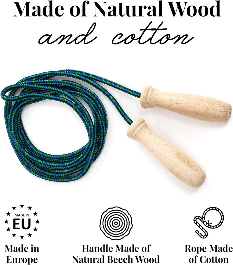 Load image into Gallery viewer, Tuuli Accessories – Jump Rope with Wooden Handles and Cotton Rope, Skipping Rope for All Ages, Exercise Tool for Fitness, 230 centimeters
