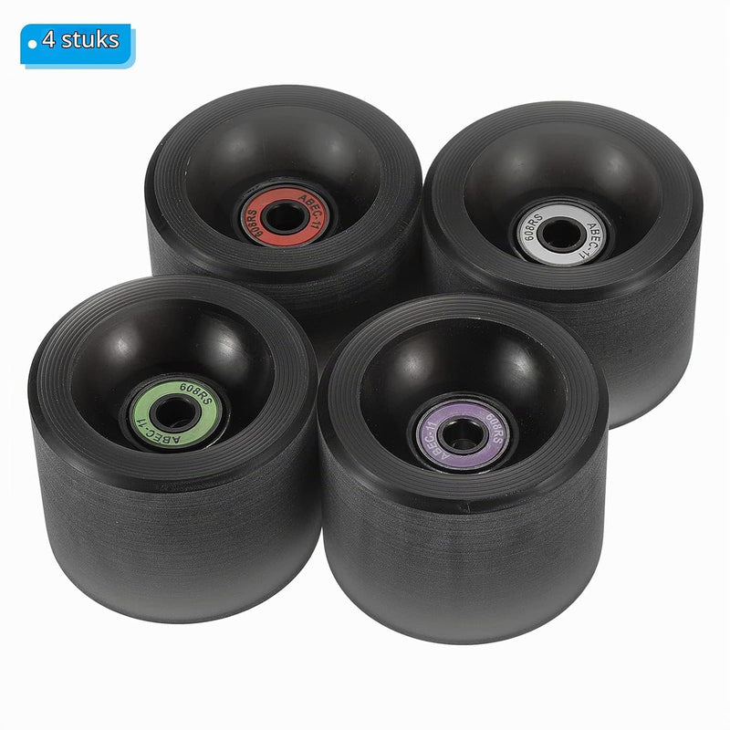 Laden Sie das Bild in Galerie -Viewer, Longboard wielen 65 x 51 mm 78A met ABEC-11 lagers 4 stuks zwart – cruiser skateboard wielen
