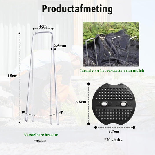 Ancrages au sol 60 pièces de 15 cm en acier galvanisé avec 30 rondelles de fixation – piquets de jardin – fixation de toile anti-mauvaises herbes