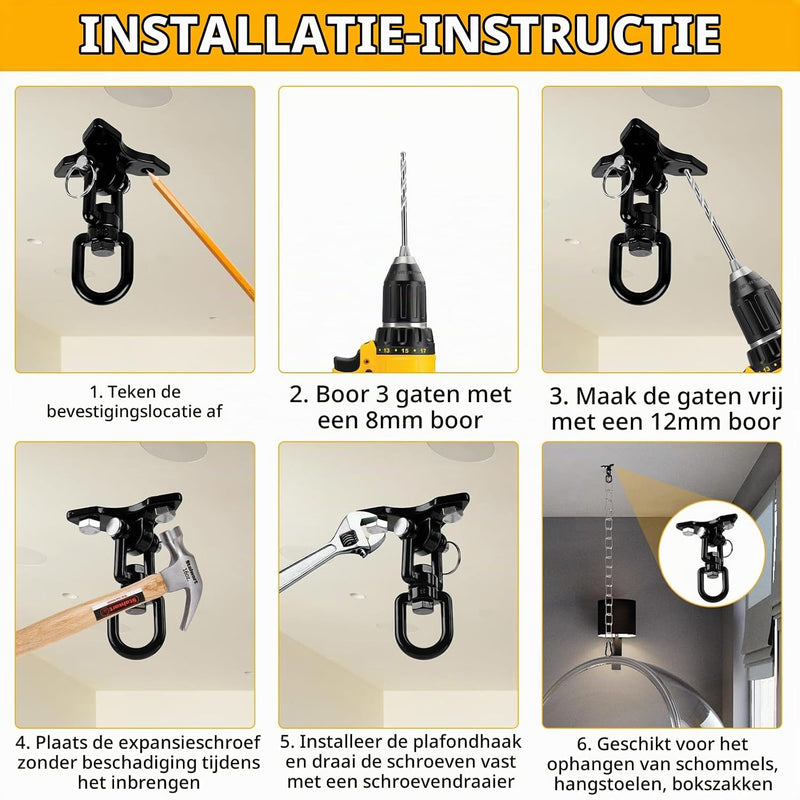 Laden Sie das Bild in Galerie -Viewer, Schommelhaken 2 stuks 360° draaibaar van roestvrij staal tot 400 kg – ophanghaken – schommel accessoires
