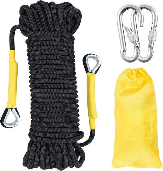 Statisch outdoor touw 10 m x 8 mm – met 2 karabijnhaken voor camping, varen en wandelen