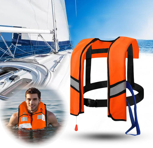 Opblaasbaar reddingsvest met trekkoord reflectoren en fluitje – zwemvest – veiligheidsvest