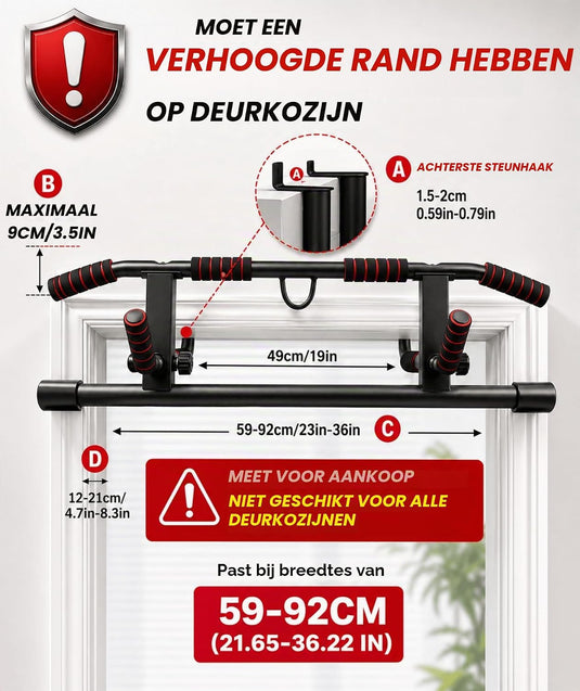 Opvouwbare optrekstang voor deurkozijn zonder boren tot 200 kg – pull-up bar – calisthenics